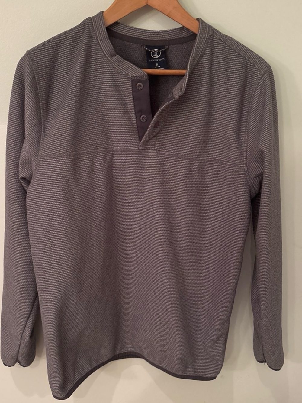 Lands' End Charcoal Waffle Knit Henley